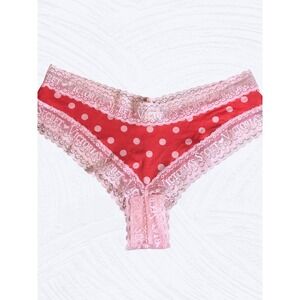 VICTORIA'S SECRET L Blue & Green HEART‎ LOGO LACE VINTAGE RARE CHEEKY PANTIES